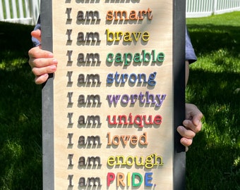 I Am Pride, Affirmation Wall Art, LGBTQ art, Pride Gifts, Pride Home Decor, Gay LGBTQ+ Housewarming Gift, Classroom Door Sign, kinderkamer