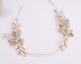 Women Bridal Gold Leaves Flower Headband For Wedding Prom Party Bridal Headpiece