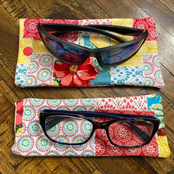 Vintage Patchwork - Sun Glass Case - Soft Case - With or Without Snaps to Close - Large Variety of Fabric Designs