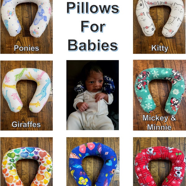 Baby U-Neck Pillow - 100% Flannel Cotton Fabric Stuffed w/Hypoallergenic Poly-fil - Variety of Fabrics