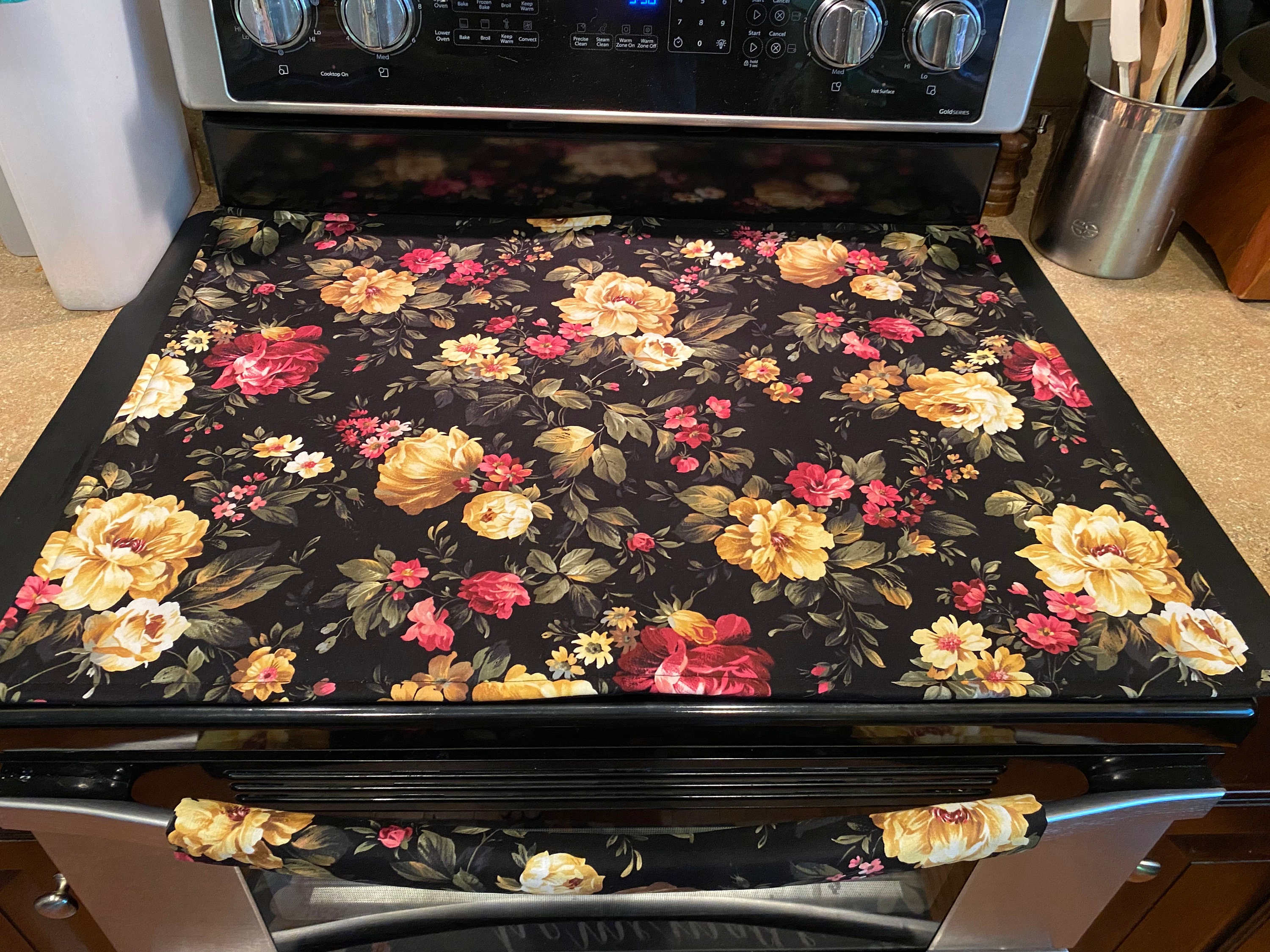 Cottage Rose Stove Top Cover With/without Oven Handle Protects