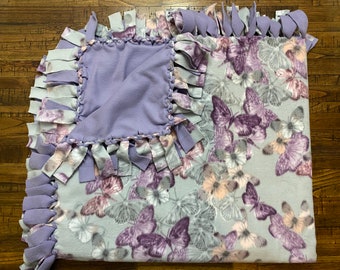 Butterflies - 48"W x 60"L Handmade Fleece Tie No Sew Blanket - Double Thick Fleece Throw Blanket - 100% Custom Made!