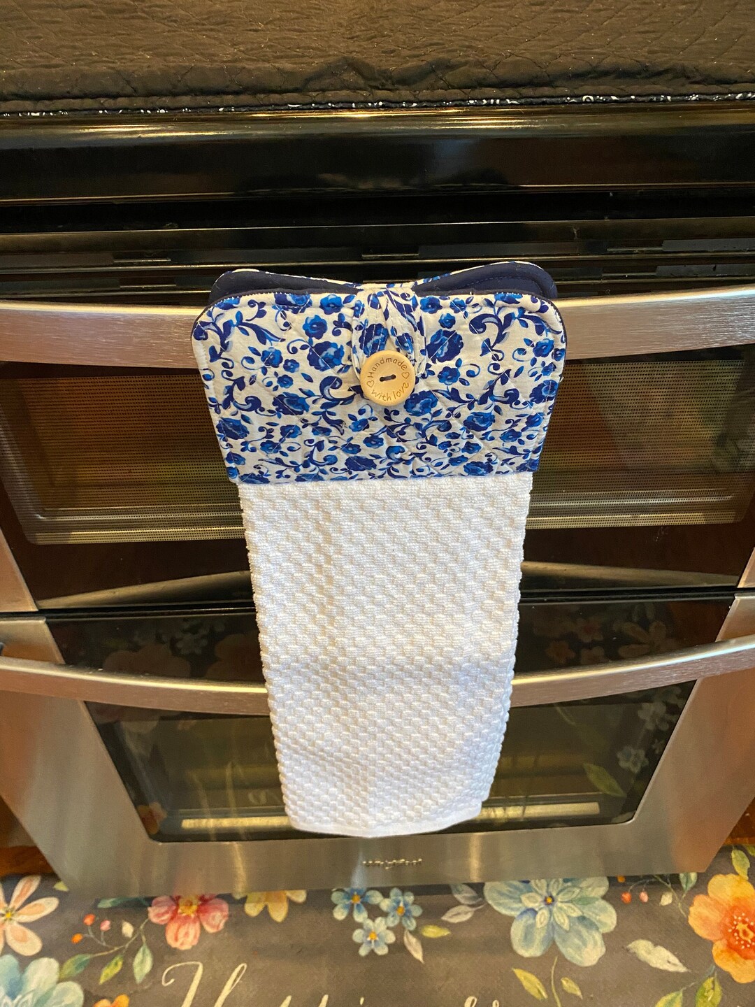 Scroll Floral Potholder Oven Door Towel, Kitchen Hanging Towel, Dish