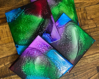 Handmade Ceramic Drink Coasters - Made in Various Themes - Alcohol Ink Art Work - One of a Kind Art Work
