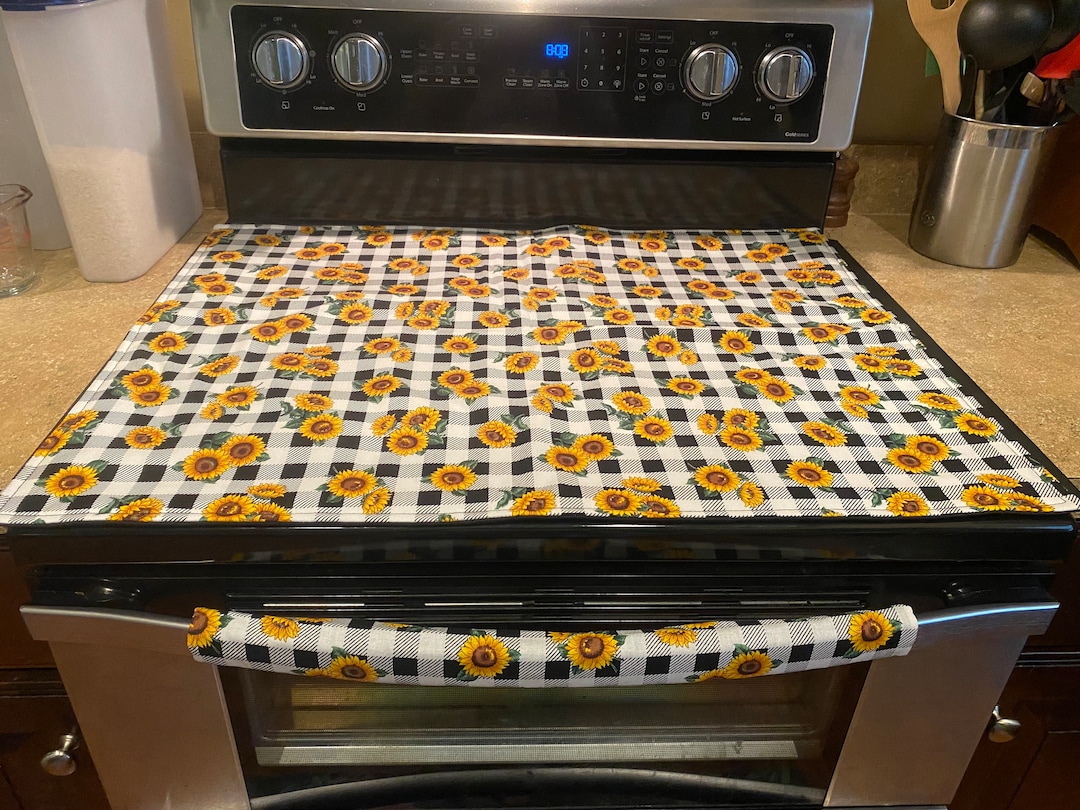 Checkered Sunflowers Stove Top Cover With/without Oven Handle Protects