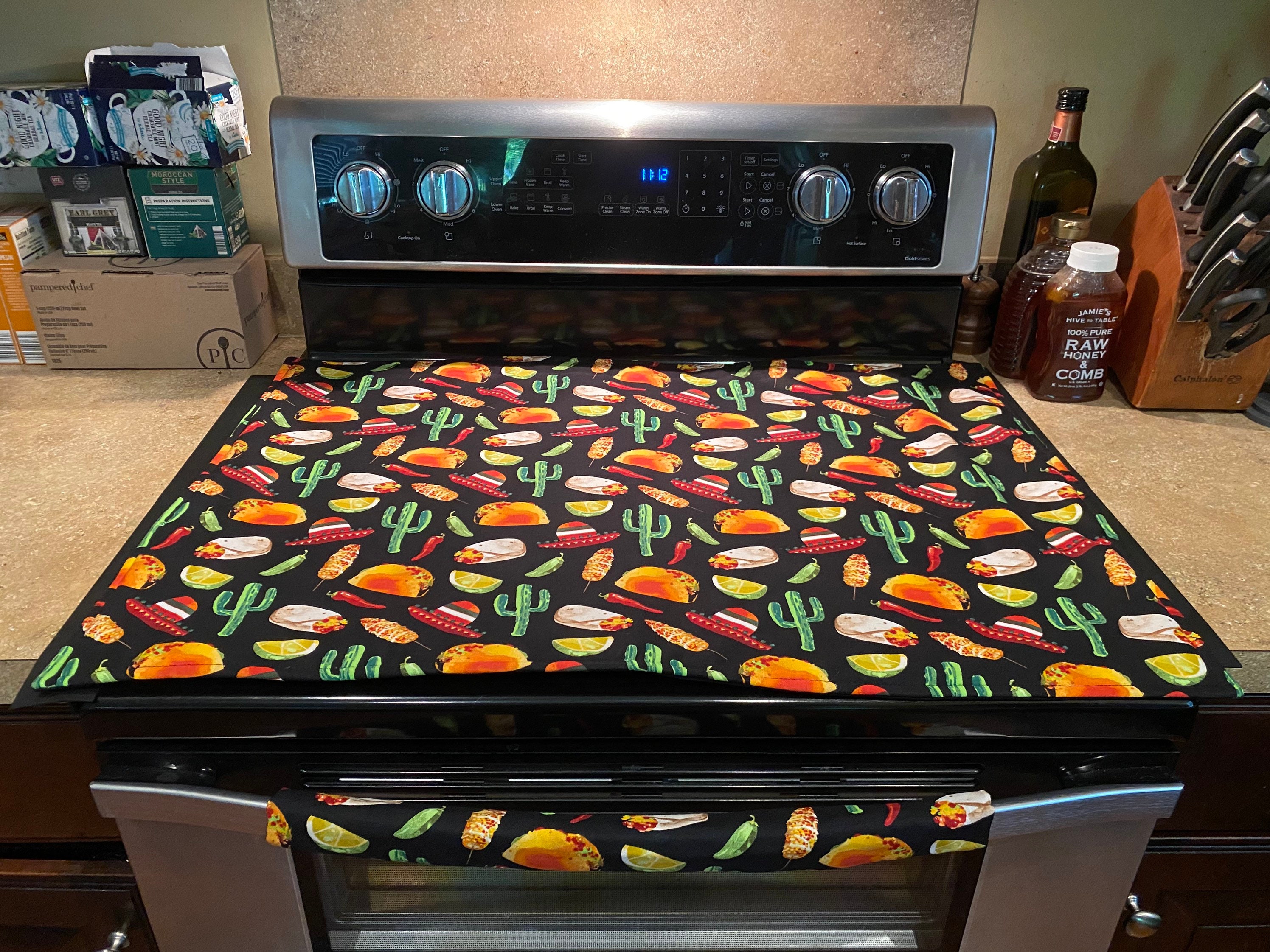 Taco Tuesday Stove Top Cover and Oven Handle That Protects Your Ceramic  Glass Top and Handle Reversible Quilted Backside Fabric 