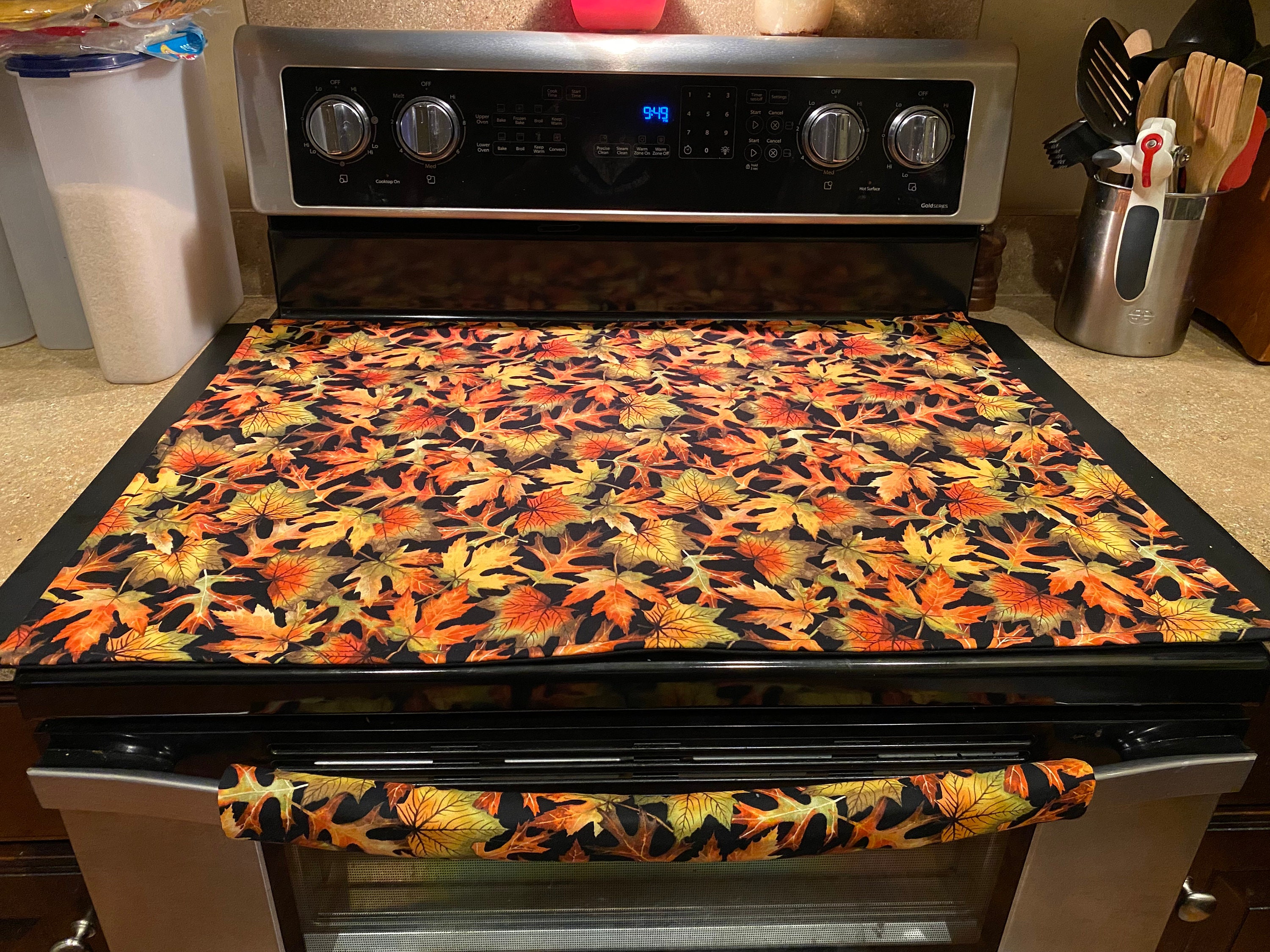 Fall Leaves Stove Top Covers With or Without Oven Handle That Protects Your Ceramic  Glass Top and Handle Reversible Quilted Backside 