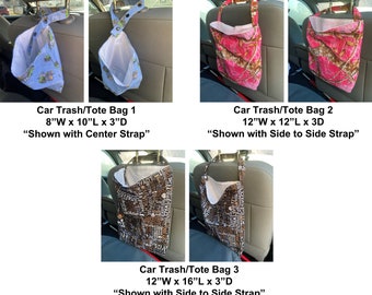 Adult Headrest Cotton Washable Trash / Tote Bag, Reusable Cotton Trash / Tote Bag, Water Resistant / Tear Resistant Ripstop Liner