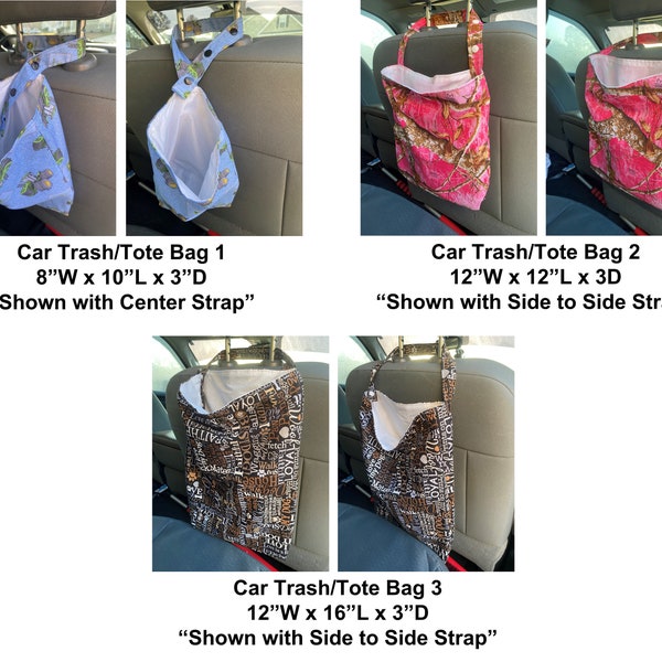 Kids Backseat Cotton Trash / Tote Bag, Reusable Cotton Trash / Tote Bag, Water Resistant / Tear Resistant Ripstop Liner - Perfect Car Gift