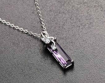 Real S925 Sterling Silver 45cm Necklace Pendant Women Lock Chain Purple Natural Jewelry