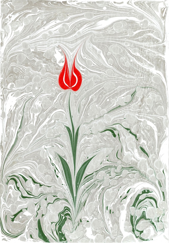 Printible Marbling With Red Tulip,Red Tulip Wall Art,Marbling Wall Art,Handmade Ebru Paper,Traditional Turkish Ebru Art,Floral Wall Art