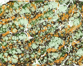 Printible Marbling, Green Abstract Marbling Art, Ebru Paper,Ebru Art,Orginal Marbling Paper, Marbling Paper,Bookend ,19'' x 13''