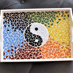 Ying Yang Tray,Handmade Mosaic Serving Tray,Ying Yang Tray,Hand Cut Mosaic Tray,Tray With Ying Yang,Mosaic Art,Spiritual Gift,Mosaic Gift image 3