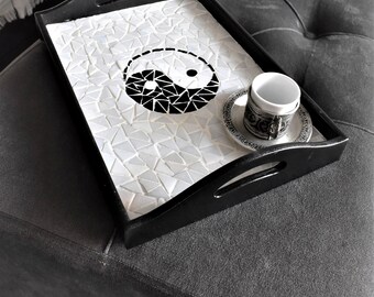Mosaic Tray With YingYang,Black White YingYang Serving Tray,Mosaic Art,Decorative Tray,Mosaic Tray,Home Gift,Christmass Gift,READY to SEND!!