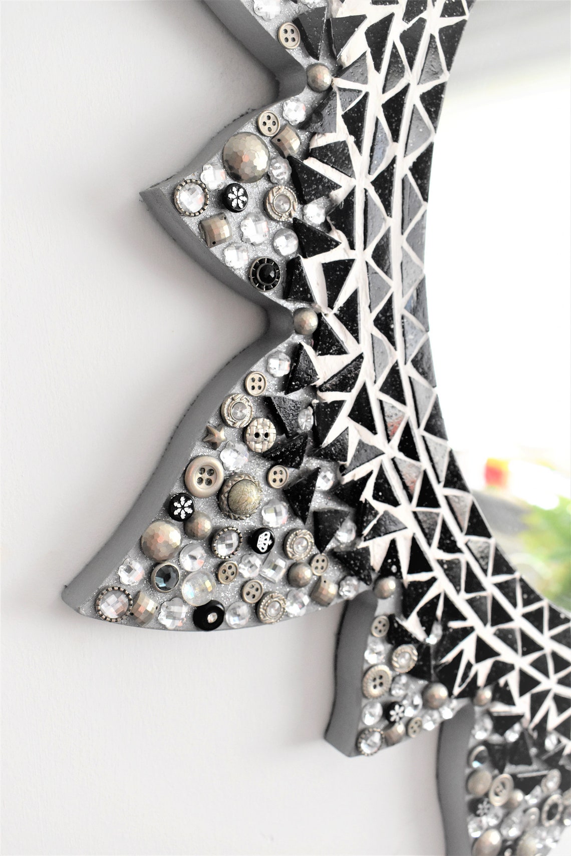 Black Sun Mosaic Mirror,large Mosaic Mirror,sun Shape Mirror,hand Cut Mosaic Mirror,mirror With