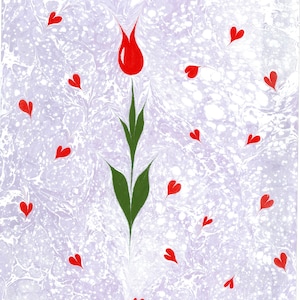 Printible Marbling, Red Tulip Wall Art, Marbling Paper,Marbling Paper With Red Tulip, Ebru Paper,Turkish Ebru Art,Floral Wall Art