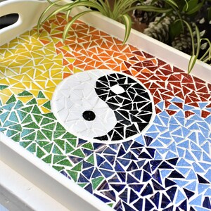 Ying Yang Tray,Handmade Mosaic Serving Tray,Ying Yang Tray,Hand Cut Mosaic Tray,Tray With Ying Yang,Mosaic Art,Spiritual Gift,Mosaic Gift image 5