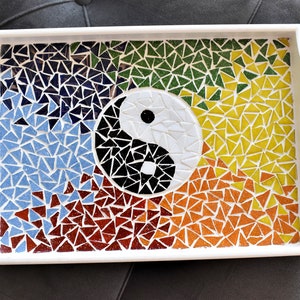 Ying Yang Tray,Handmade Mosaic Serving Tray,Ying Yang Tray,Hand Cut Mosaic Tray,Tray With Ying Yang,Mosaic Art,Spiritual Gift,Mosaic Gift image 8