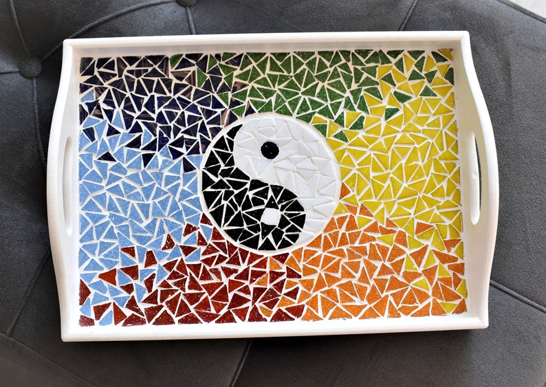 Ying Yang Tray,Handmade Mosaic Serving Tray,Ying Yang Tray,Hand Cut Mosaic Tray,Tray With Ying Yang,Mosaic Art,Spiritual Gift,Mosaic Gift image 8