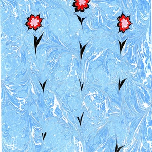 Printible Marbling Paper With Flowers,Blue Marbling Wall Art,Handmade Ebru Paper,Turkish Ebru Art,Marbiling Wall Art,Handmade Marbling