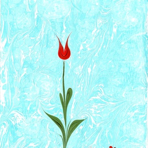 Printible Marbling, Red Tulip Wall Art, Marbling Paper With Red Tulip,Marbling Wall Art,Handmade Ebru Paper,Turkish Ebru Art,Floral Wall Art