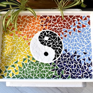 Ying Yang Tray,Handmade Mosaic Serving Tray,Ying Yang Tray,Hand Cut Mosaic Tray,Tray With Ying Yang,Mosaic Art,Spiritual Gift,Mosaic Gift image 6