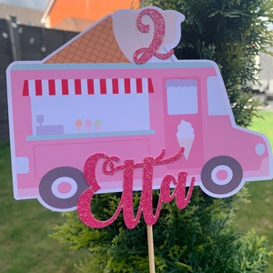 Handmade Ice Cream Truck Cake Topper / Pink or Blue / Any name and Age