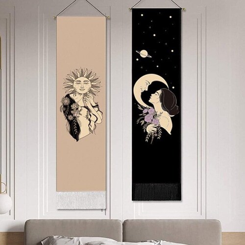 Moon Tapestry Sun Moon Girl Wall Tapestry Long Bohemian Etsy