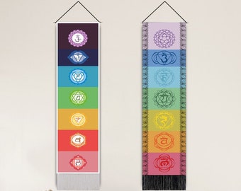 Bohemian Mandala Tapestry,  Chakra Meditation Wall Tapestry, Colorful Spiritual Trippy Tapestry, Indian Hippie Wall Hanging with Tassel