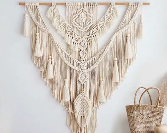 Boho Macrame Wall Hanging, Large Macrame Wall Tapestry, Macrame Hanger, Bohemian Woven Wall Decor, Crochet Mural Rustic Wedding Backdrop