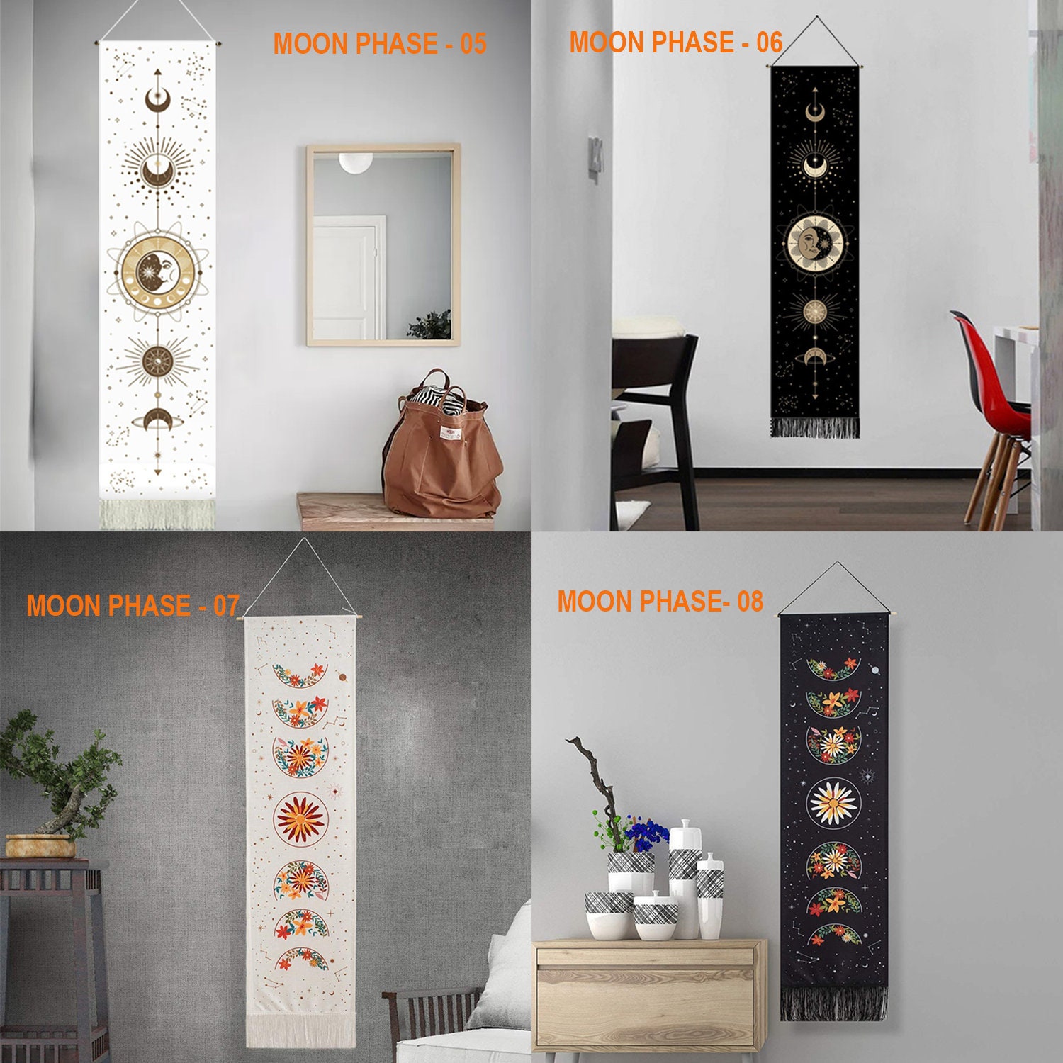 Lunar Moon Phase Tapestry, Moon Wall Hanging, Moon Phase Wall Tapestry ...