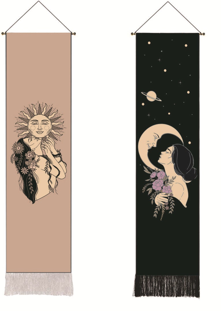 Moon Tapestry Sun Moon Girl Wall Tapestry Long Bohemian Etsy