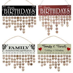 Rustic Wooden Family Birthday Calendar, Birthday Tracker Plaque, Birthday Reminder Wooden Signs, Wall Hanging with Tags, Gift for Moms