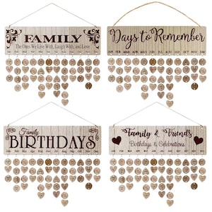 Personalised Wooden Birthday Calendar, Family Calendar, Birthday Reminder Wooden Signs, Birthday Tracker Plaque Wall Hanging with Tags