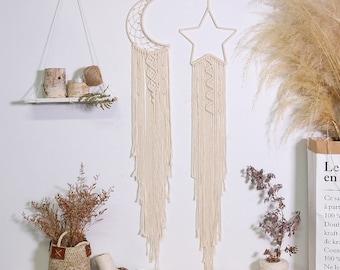 Moon Star Dream Cathers, Macrame Wall Hanging, Woven Wall Hanging, Weaving Wall Hanging, Wall Tapesrty, Handmade Tassels