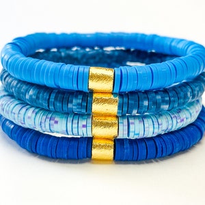 Heishi Bracelet With Gold  Accent -Beaded Bracelet Women&#39;s Gift- Vinyl Heishi Disc Bracelets-6mm African Filo Clay Layering