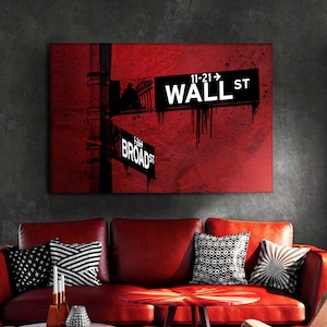 Red Wall St. | Canvas Art | Wall Art | Office Decor | Investor | Stock Market | Bitcoin | Crypto | Day Trader | Wall Street | Gift