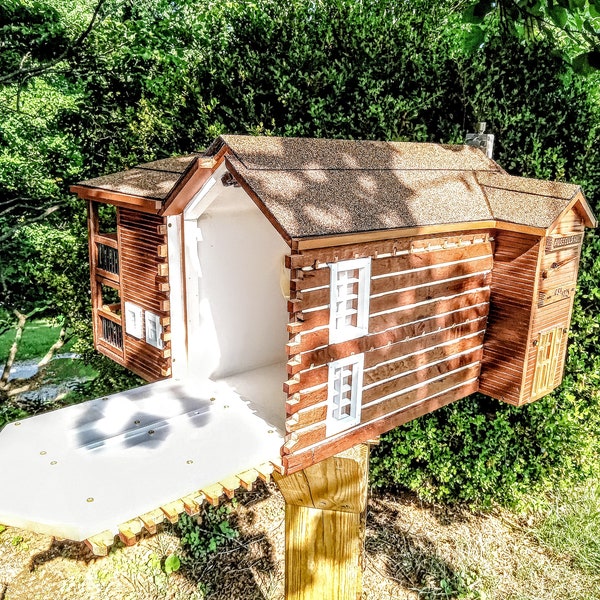 Russel's Fort NC Replica Mailbox-Log Cabin Solar lit theme-custom built options available