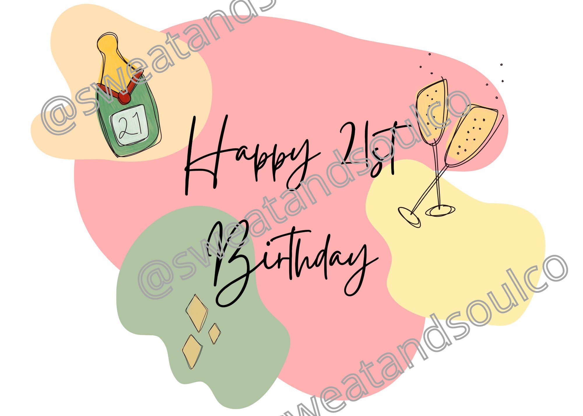 Girly Happy 21st Birthday Card Printable