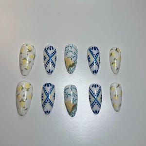 Unhas postiças personalizadas feitas à mão, unhas postiças estilo verão, unhas estilo verão italiano, unhas postiças feitas à mão, unhas postiças personalizadas