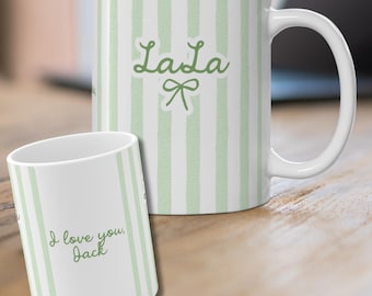 Custom Name Striped Coffee Mug | Personalized Gift For Mom | First Time Grandma Gifts | Mothers Day Gift For Her | Gift From Grandkids