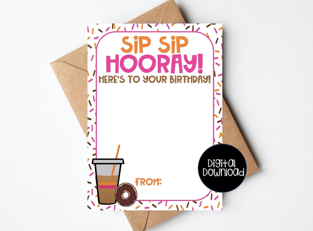 Gift Card Holder, Birthday Gift, Dunkin Donuts, Coffee, 5x7 Printable ...
