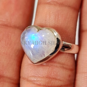 Sterling Silber Herz Regenbogen Mondstein Ring, Boho Juni Birthstone Schmuck