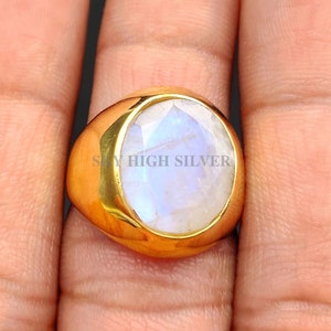 Rainbow Moonstone Ring – 925 Sterling Silver Oval Gemstone Promise Ring
