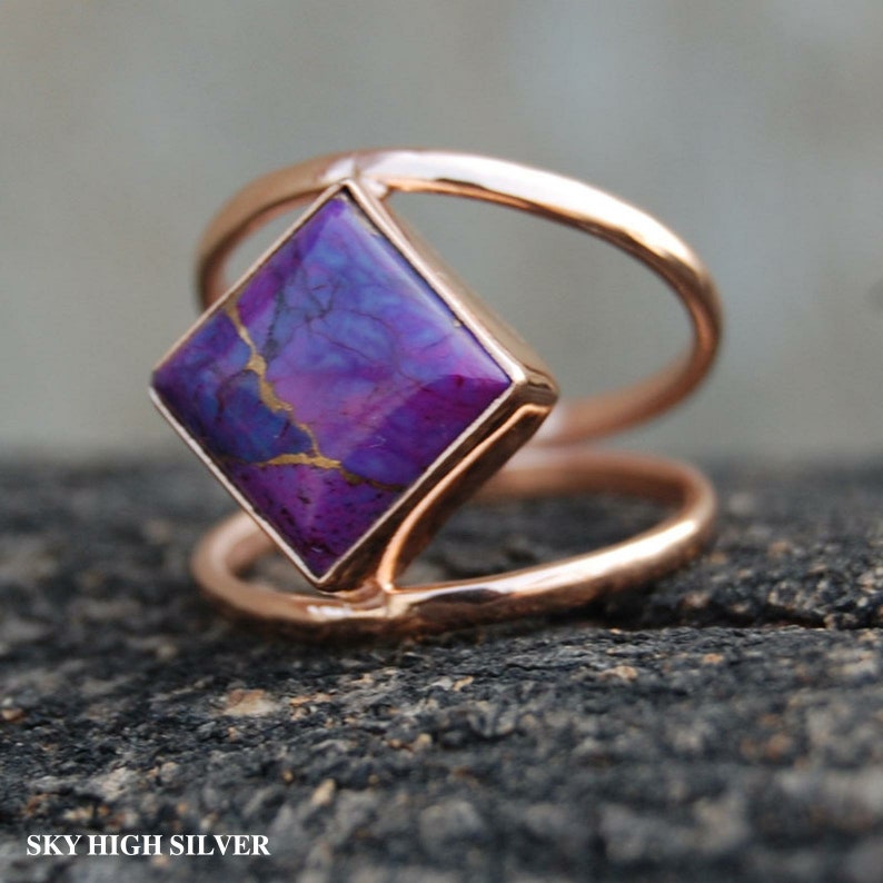 Purple Copper Turquoise Gemstone-Designer Ring 925 Solid Sterling Silver Ring Gift ring-Unique Ring-Statement Ring Purple Turquoise Ring