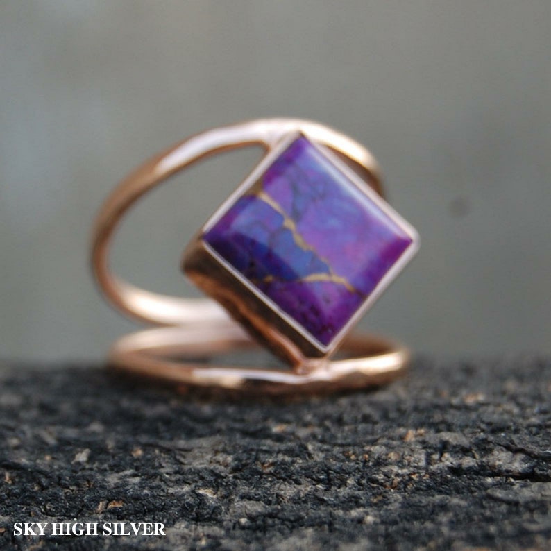 Purple Copper Turquoise Gemstone-Designer Ring 925 Solid Sterling Silver Ring Gift ring-Unique Ring-Statement Ring Purple Turquoise Ring