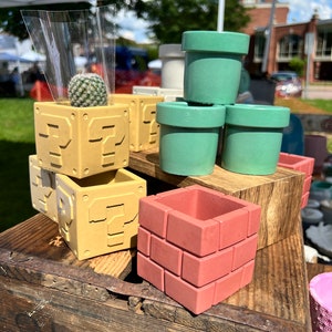 Super Mario Planter Color Gamer Succulent Planters Concrete Warp Pipe Planter Brick Block Planter Question Mark Block Note Block image 10