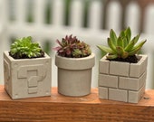 Concrete Super Mario Planter | Gamer Succulent Planters Concrete | Warp Pipe Planter | Brick Block | Question Mark Block | Gamer Gift