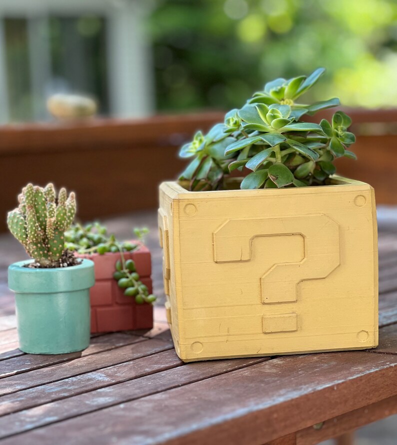 Super Mario Planter Color Gamer Succulent Planters Concrete Warp Pipe Planter Brick Block Planter Question Mark Block Note Block image 8