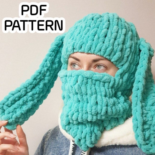Hand knitted balaclava PDF, Balaclava rabbit PATTERN, Alize Puffy winter hat, Full Face Mask Ski, Handmade Balaclava,  Mask do it yourself